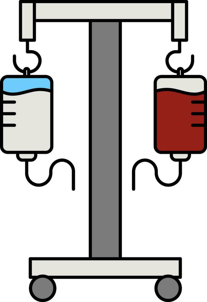 sangre con glucosa iv bolso estar icono en rojo y gris color. vector