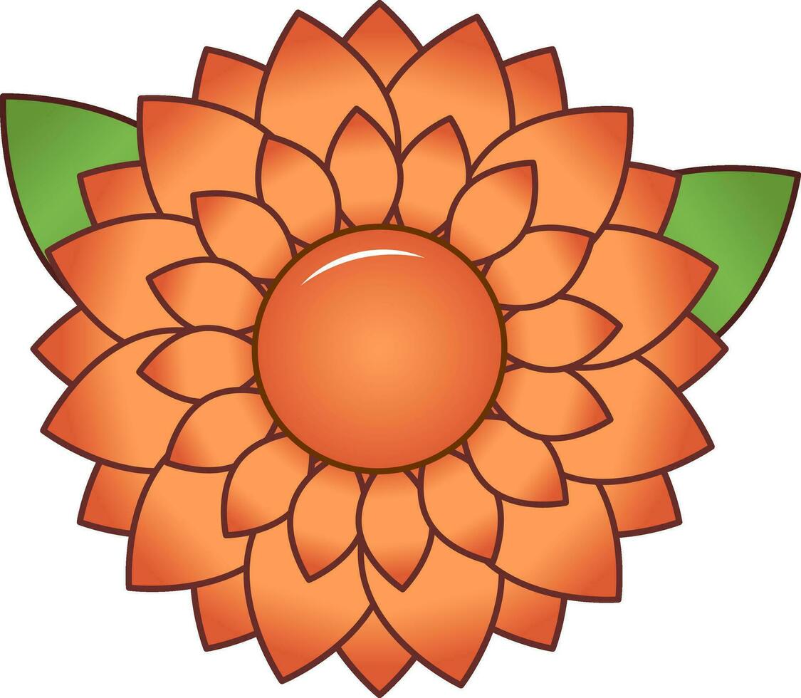 Orange Color Sunflower With Green Leaf Icon. vector