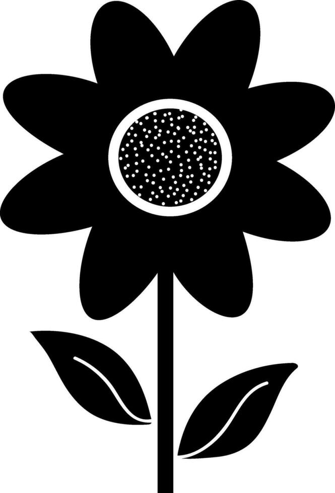 Black and White sunflower with leaves on white background. vector