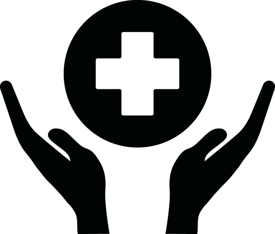 Hand holding plus sign icon for healthcare concept. vector