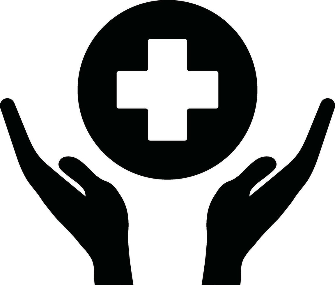 Hand holding plus sign icon for healthcare concept. vector