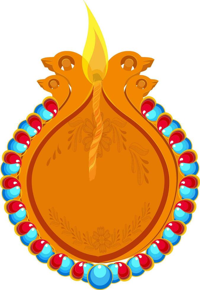 Illustration of beautiful illuminated oil lamp Diya. vector