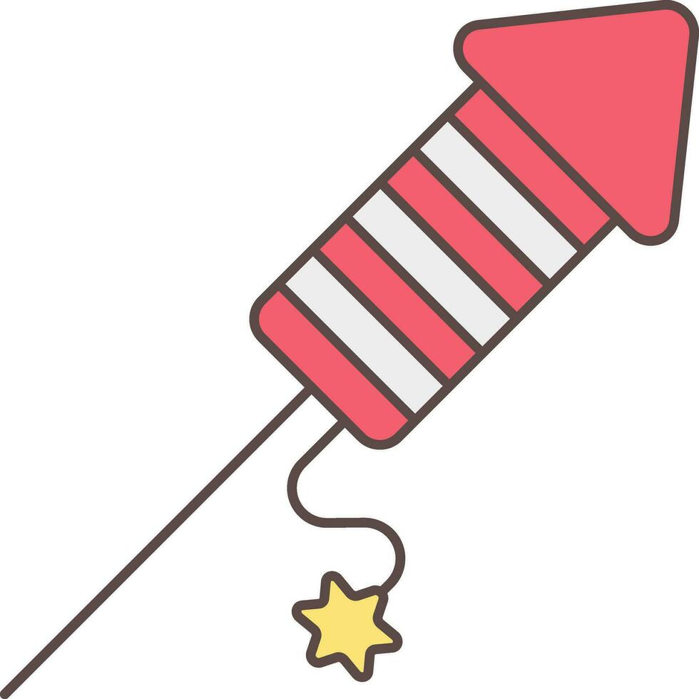 Burning Fireworks Stripy Rocket Flat Icon. vector