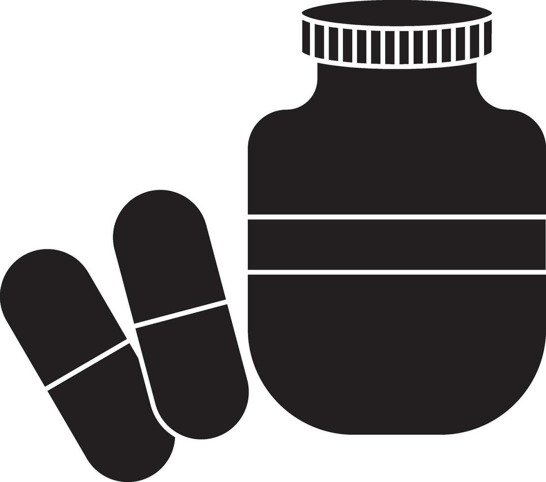 black and white medicine bottle with pills. vector