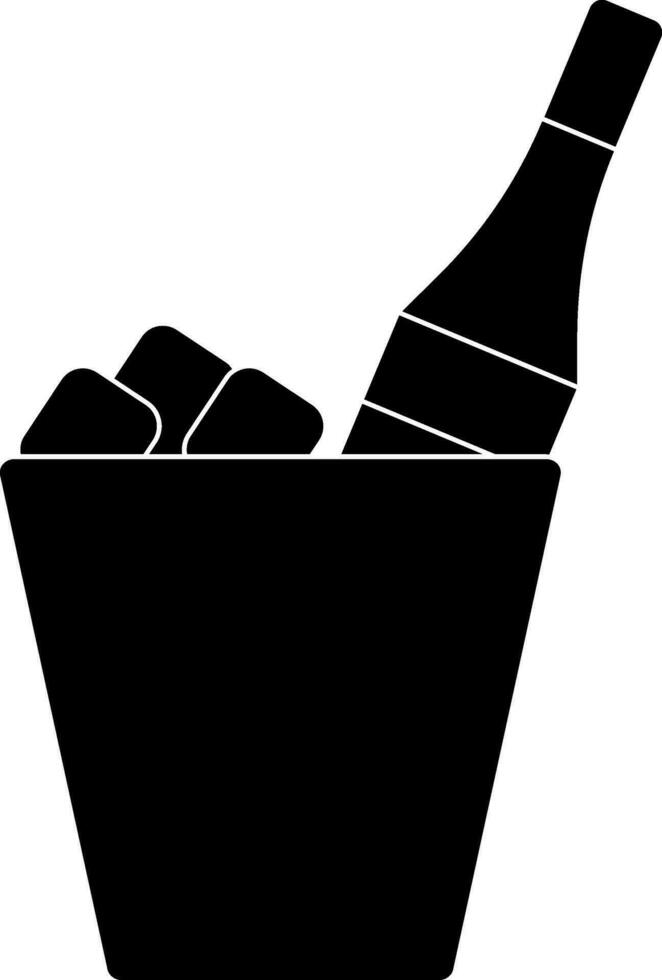 Black and white ice bucket with drinking bottle. Glyph icon or symbol. vector