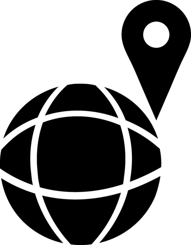 Globe with map pin icon in Black and white color. vector