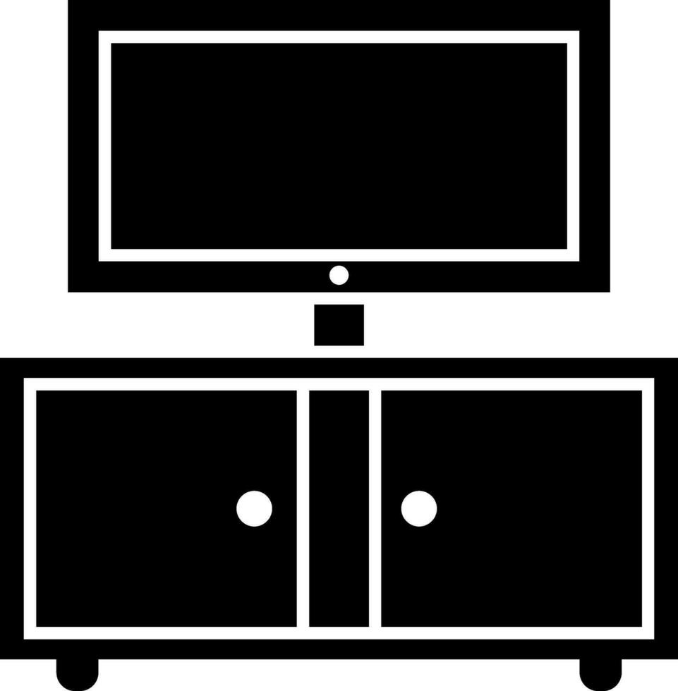 Black and white television on wardrobe in flat style. Glyph icon or symbol. vector