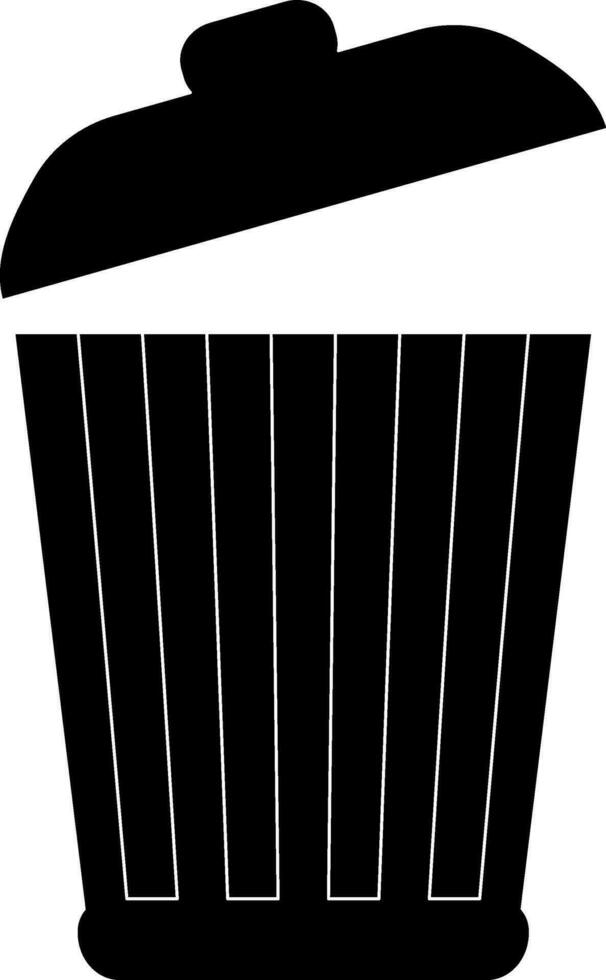 Black and white open trash in flat style. Glyph icon or symbol. vector