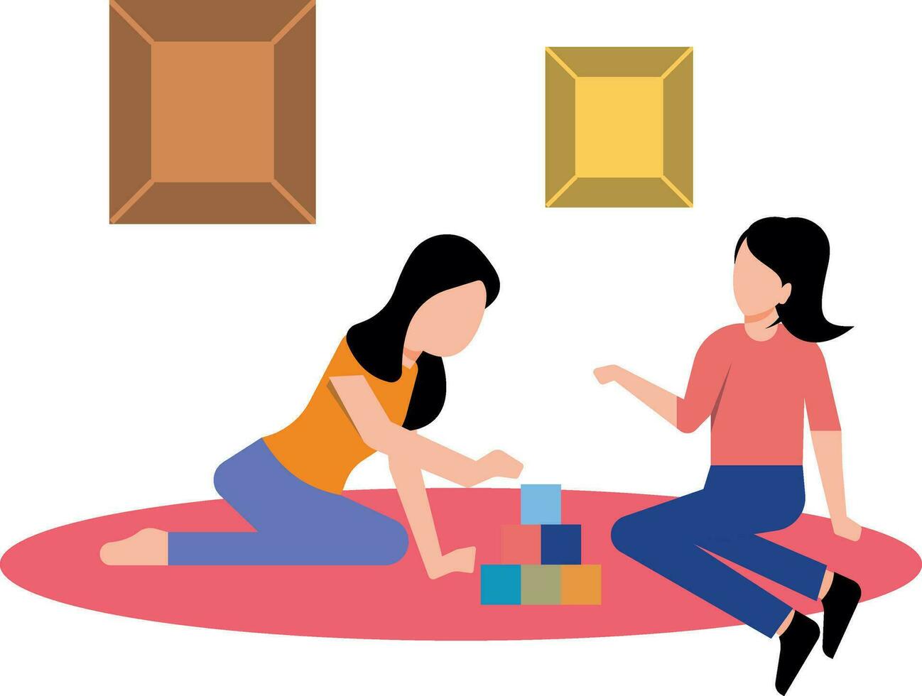 Mother playing blocks with daughter. vector