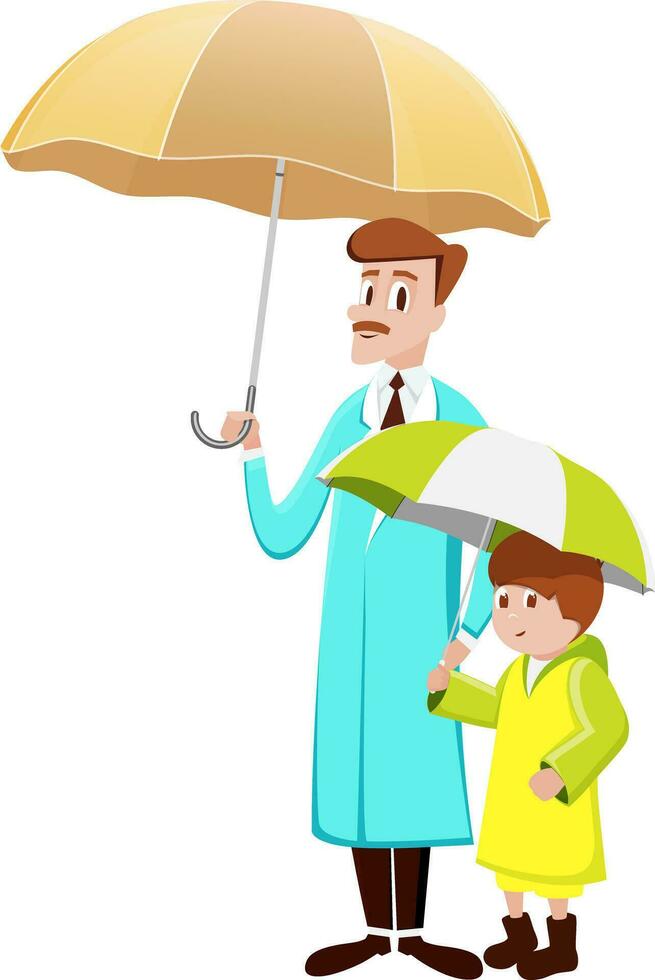 ilustración de padre y hijo en impermeable vector