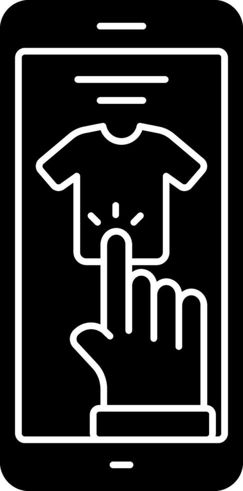 mano hacer clic camiseta para en línea compras negro y blanco icono. vector