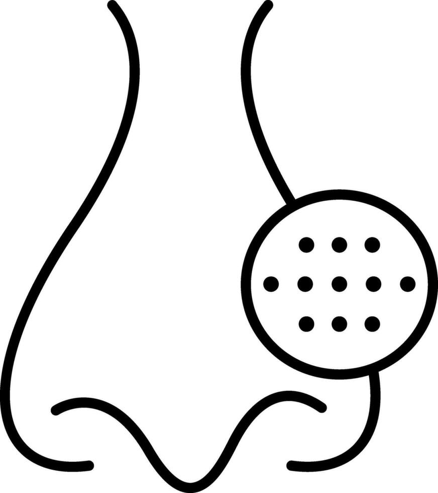 Blackhead On Nose Icon In Line Art. vector