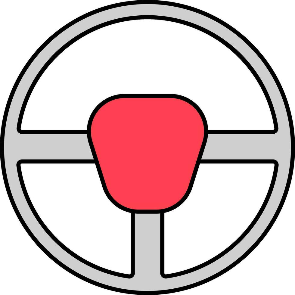 Flat Steering Icon In Grey And Red Color. vector