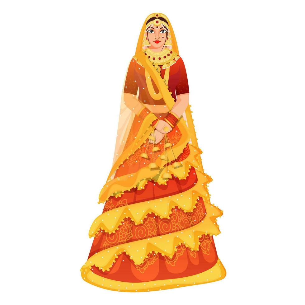 Beautiful Indian Bride Character In Standing Pose. vector