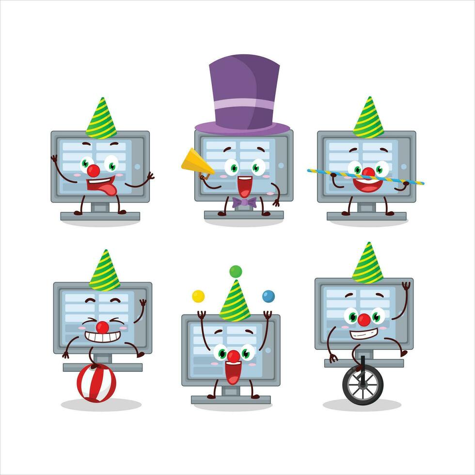 Cartoon character of monitor with various circus shows vector