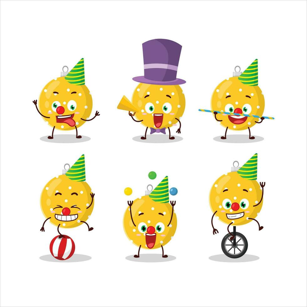 Cartoon character of christmas ball yellow with various circus shows vector