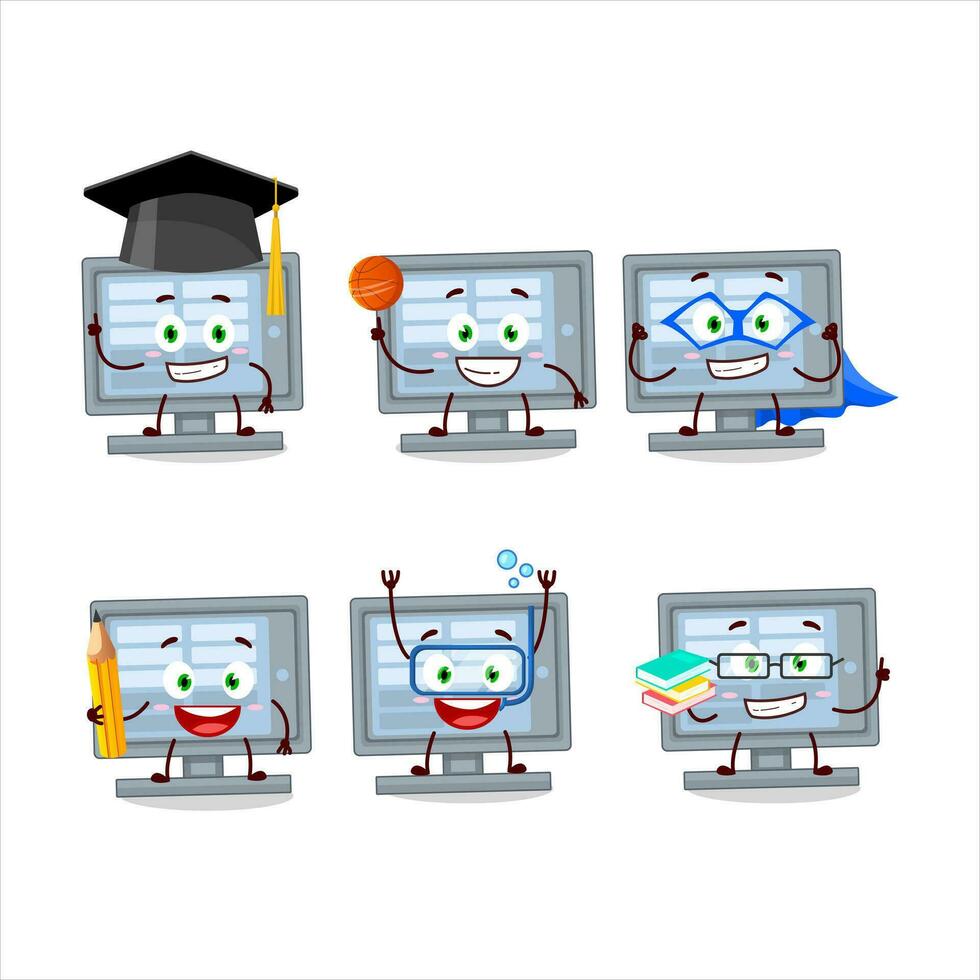 School student of monitor cartoon character with various expressions vector