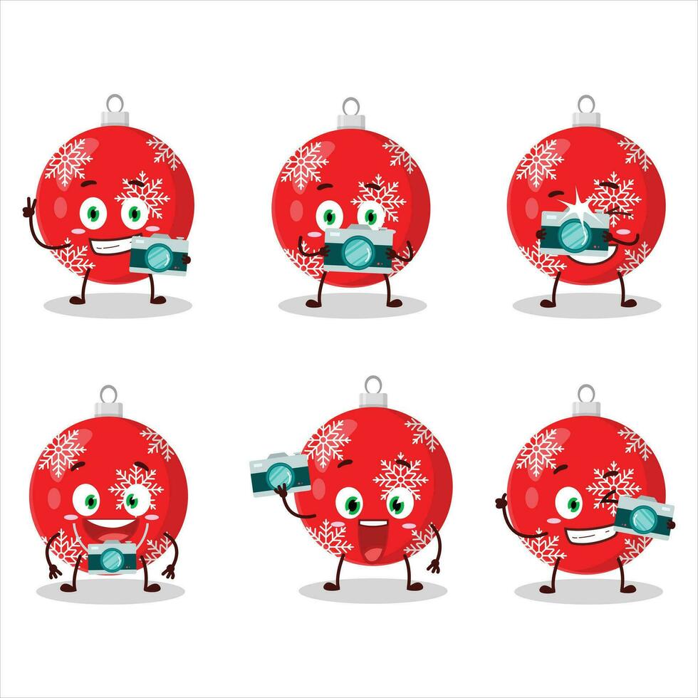 fotógrafo profesión emoticon con Navidad pelota rojo dibujos animados personaje vector