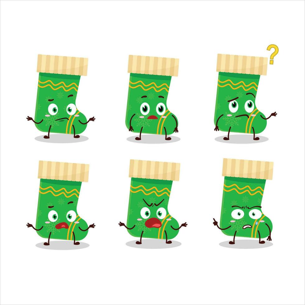 Cartoon character of green christmas socks with what expression vector