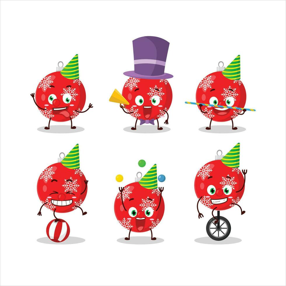 Cartoon character of christmas ball red with various circus shows vector