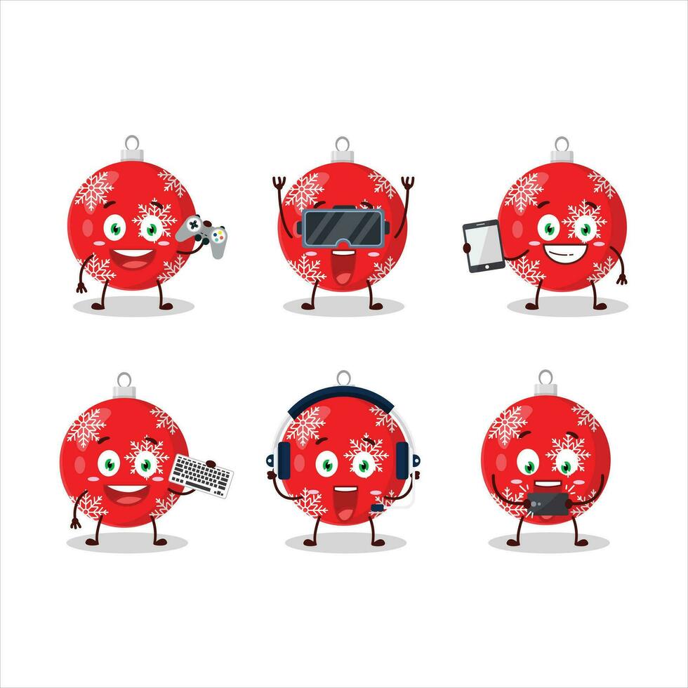 Christmas ball red cartoon character are playing games with various cute emoticons vector