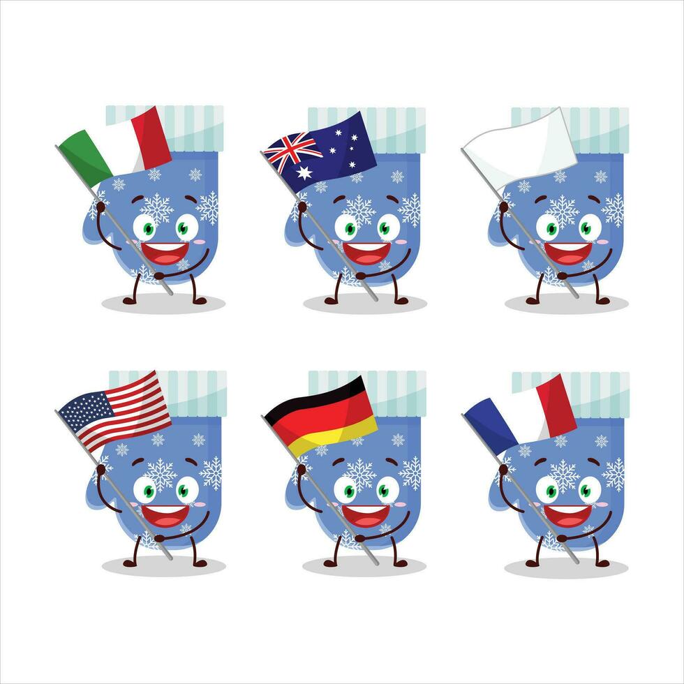 Blue gloves cartoon character bring the flags of various countries vector