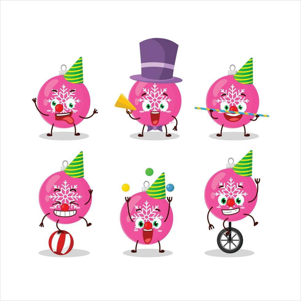 Cartoon character of christmas ball pink with various circus shows vector