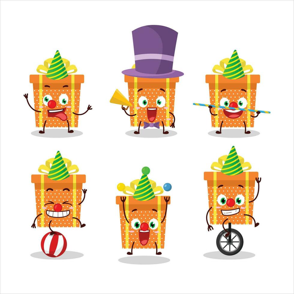 Cartoon character of orange christmas gift with various circus shows vector