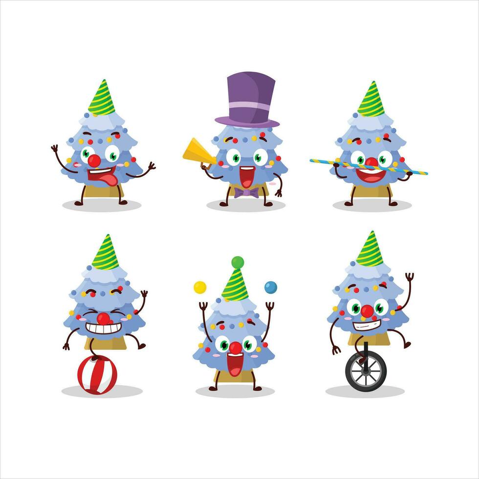 dibujos animados personaje de azul Navidad árbol con varios circo muestra vector