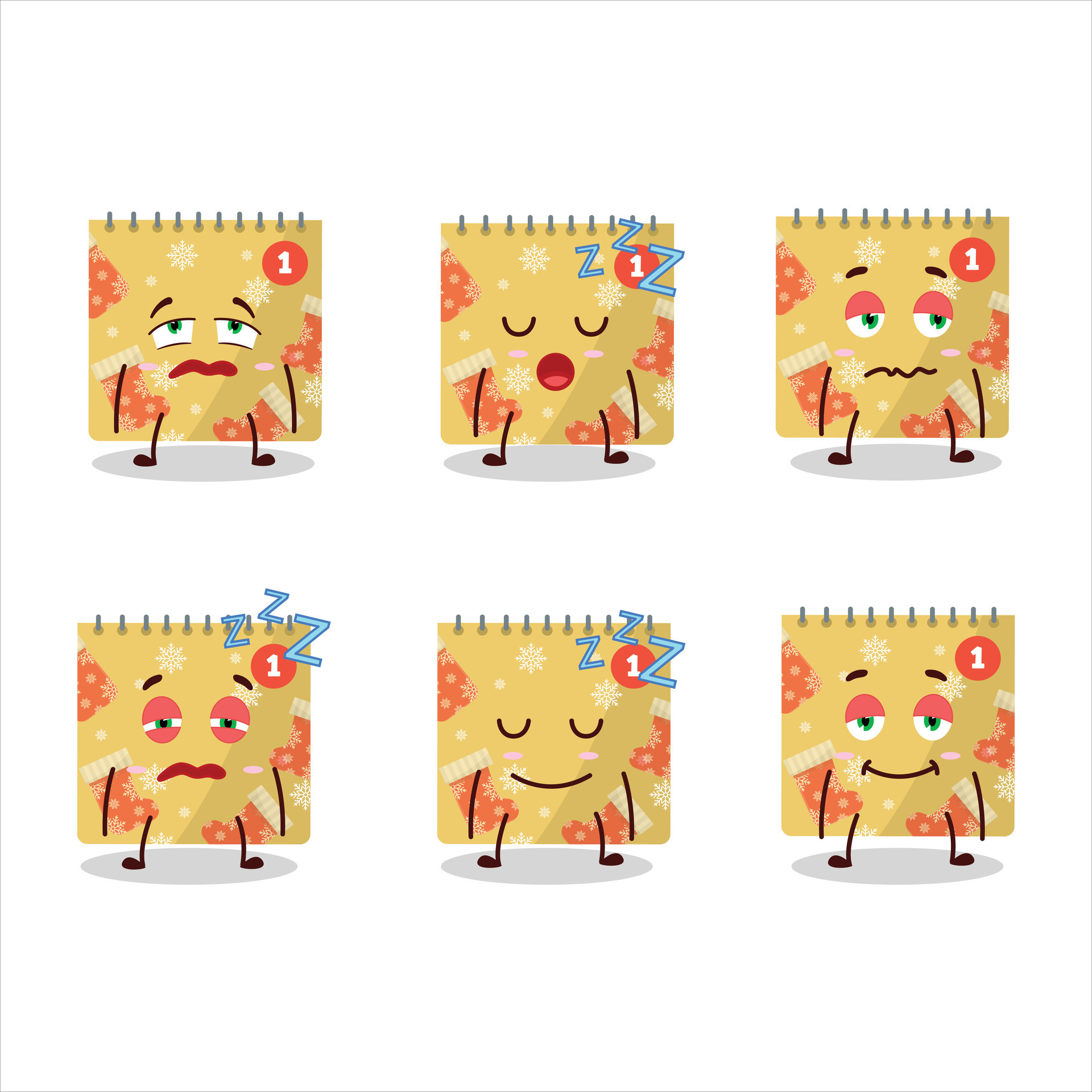 Cartoon Character Of 1st December Calendar With Sleepy Expression cartoon-character-of-1st-december-calendar-with-sleepy-expression