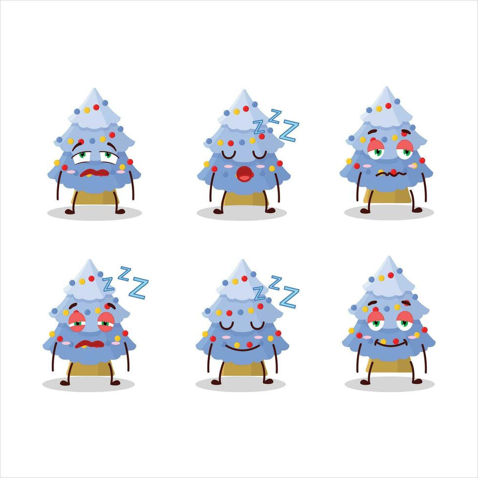 Cartoon character of blue christmas tree with sleepy expression vector