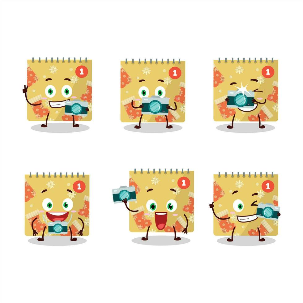 Photographer profession emoticon with 1st december calendar cartoon character vector