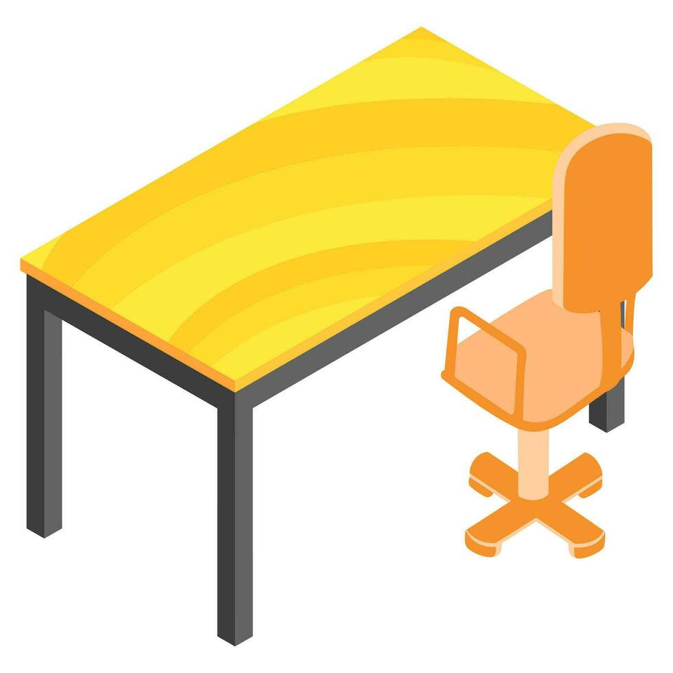 Isometric office chair and table icon. vector