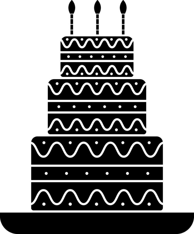 Black and White cake with burning candles icon. vector