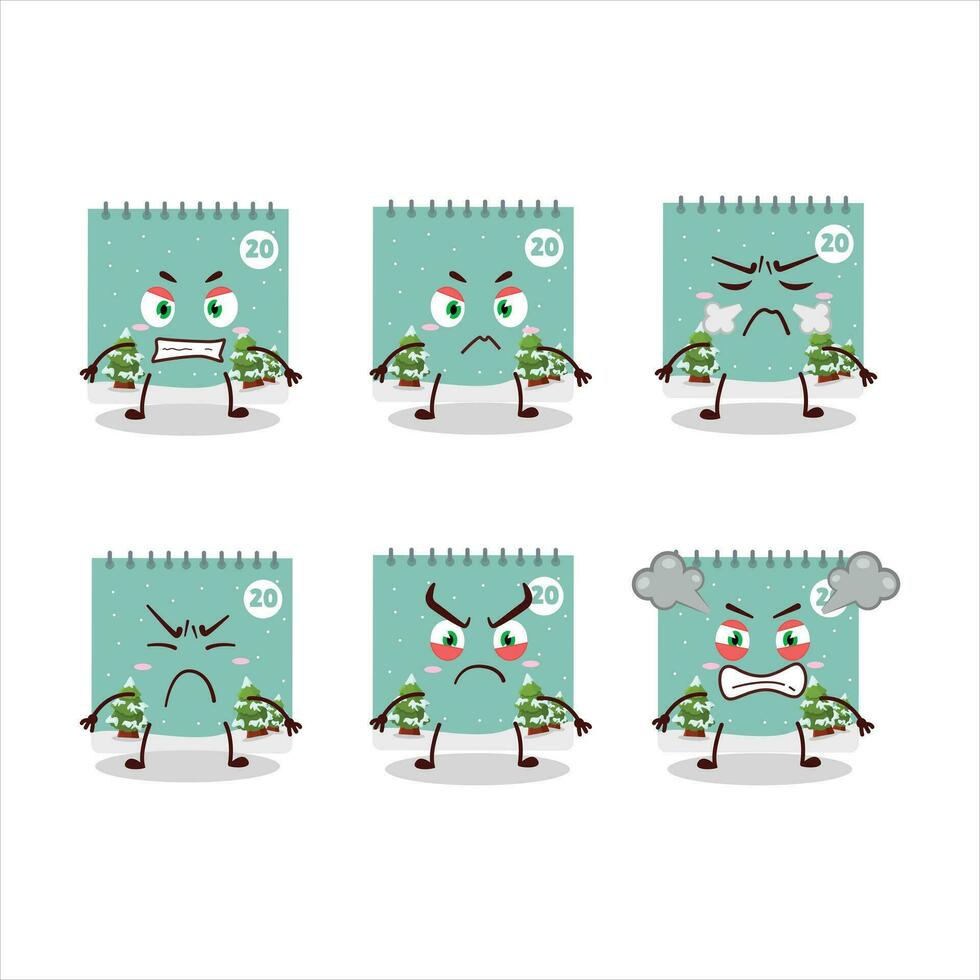 20th december calendar cartoon character with various angry expressions vector