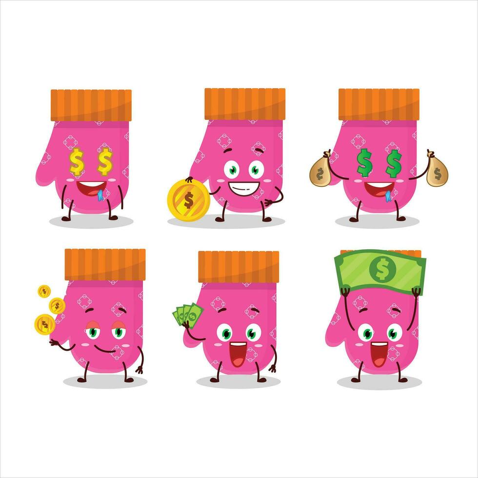 rosado guantes dibujos animados personaje con linda emoticon traer dinero vector