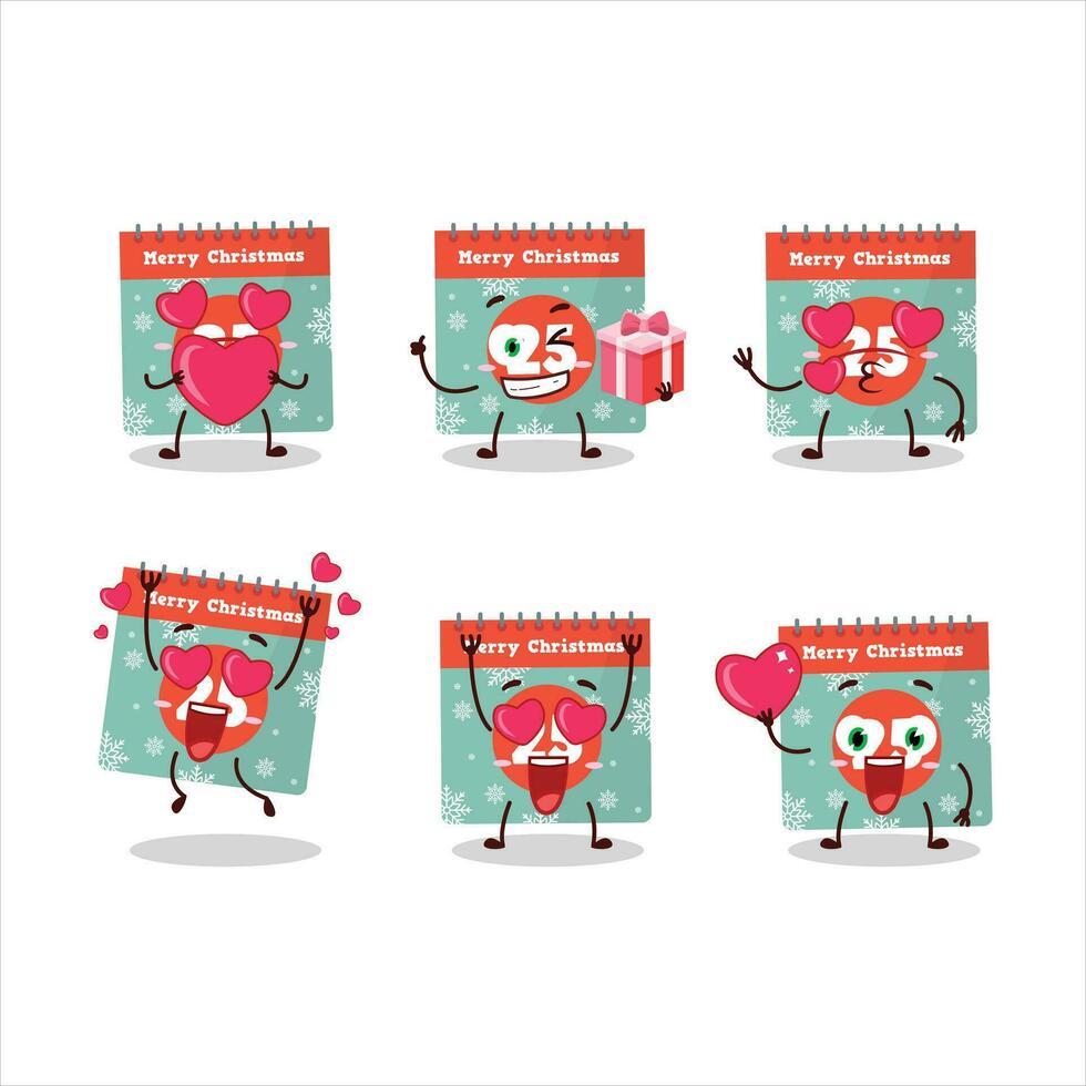 25th december calendar cartoon character with love cute emoticon vector