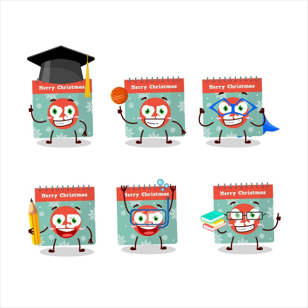 School student of 25th december calendar cartoon character with various expressions vector