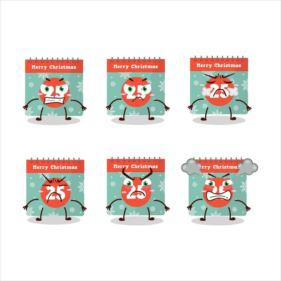 25th december calendar cartoon character with various angry expressions vector