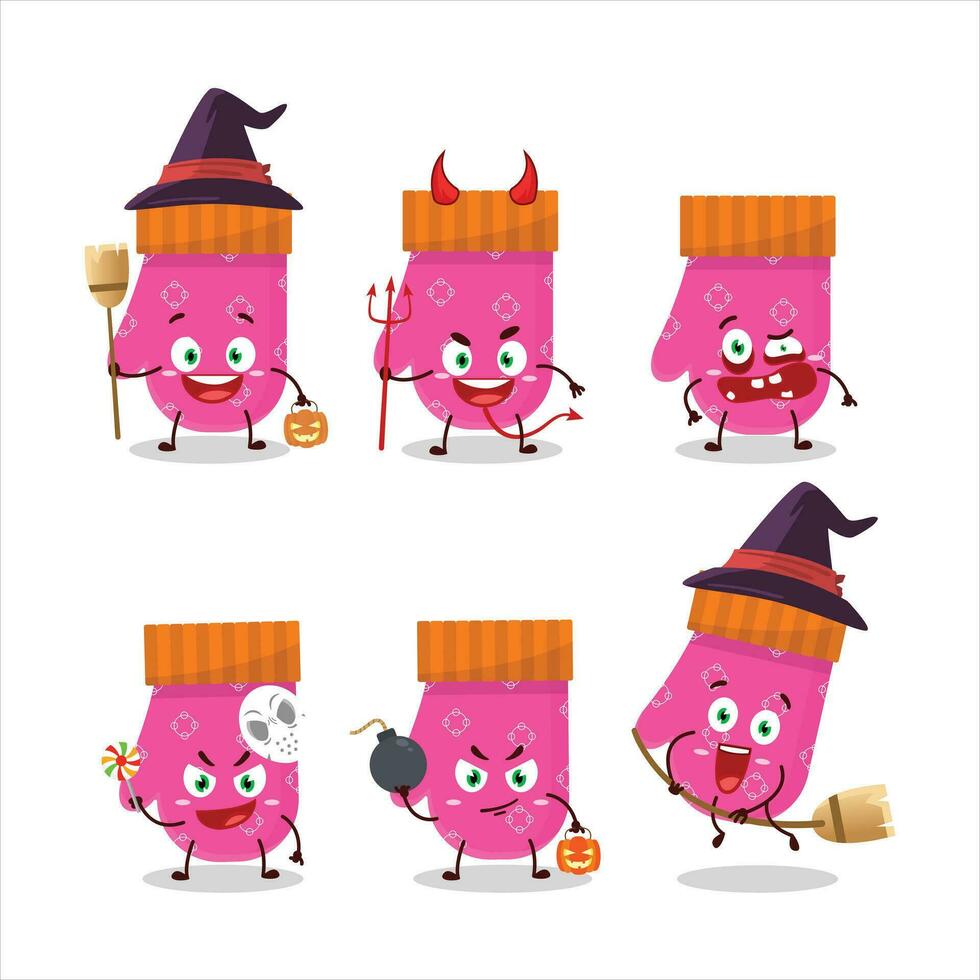 Halloween expression emoticons with cartoon character of pink gloves vector