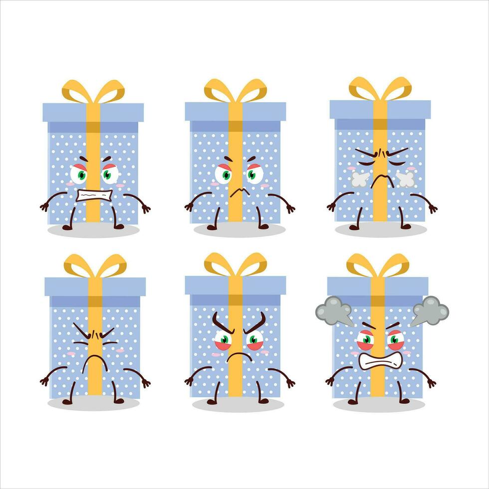 Blue christmas gift cartoon character with various angry expressions vector