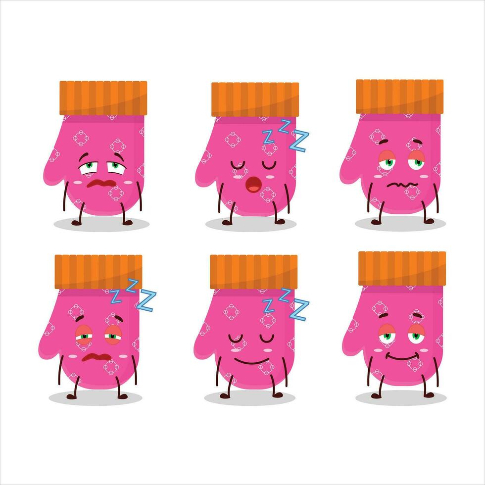 Cartoon character of pink gloves with sleepy expression vector