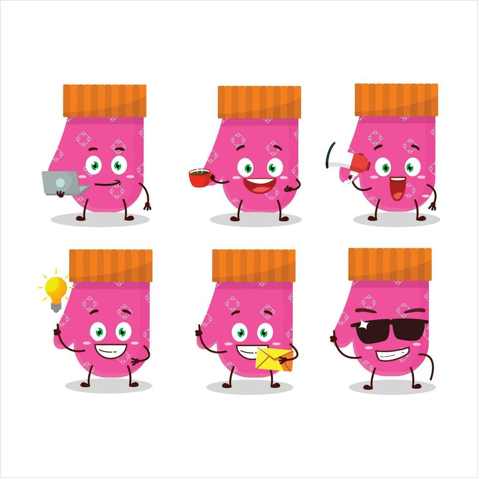 rosado guantes dibujos animados personaje con varios tipos de negocio emoticones vector