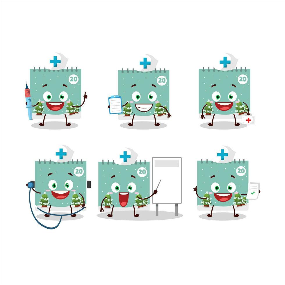 Doctor profession emoticon with 20th december calendar cartoon character vector