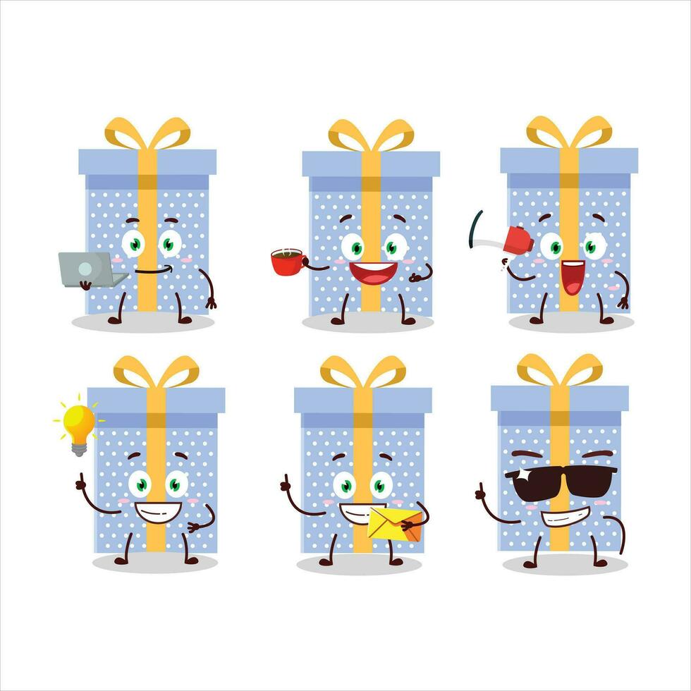 azul Navidad regalo dibujos animados personaje con varios tipos de negocio emoticones vector