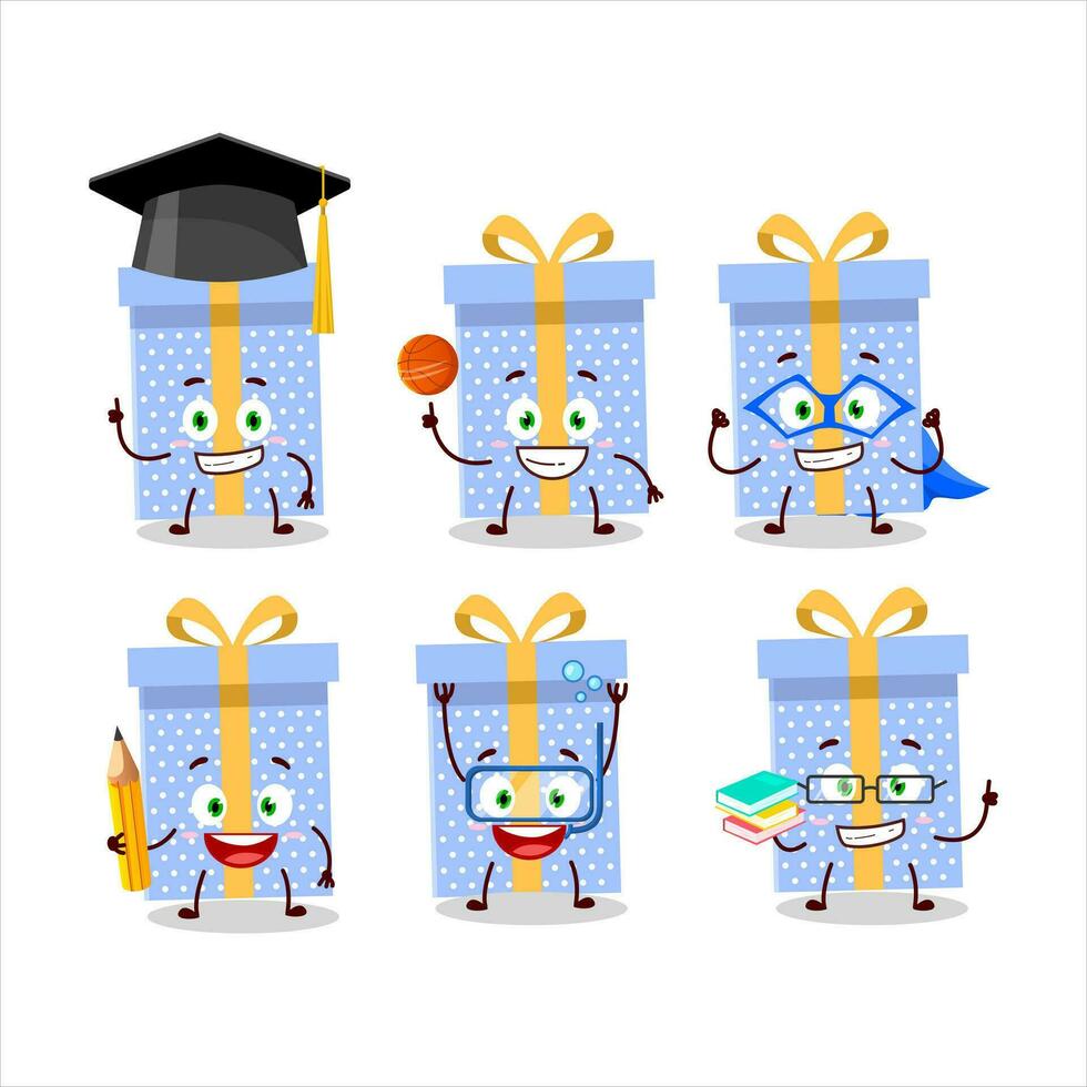 School student of blue christmas gift cartoon character with various expressions vector