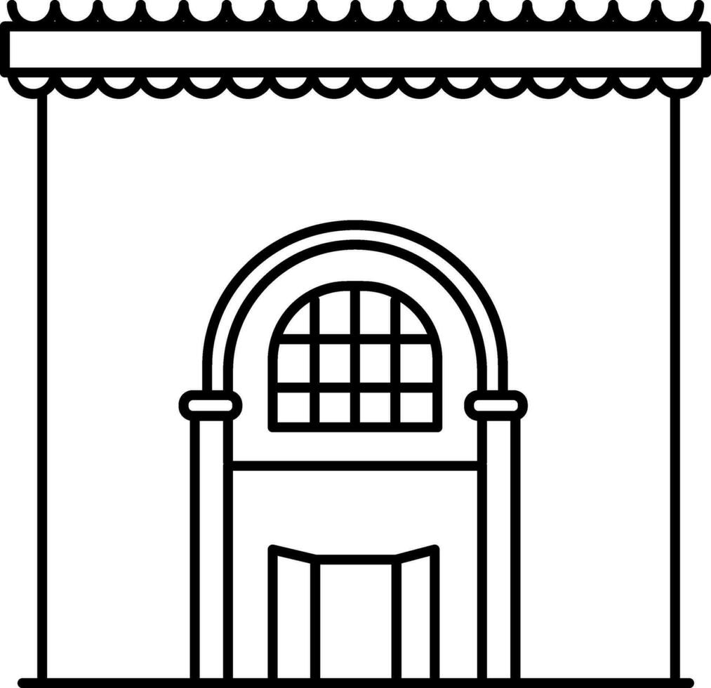 Flat style book shop in black line art. vector