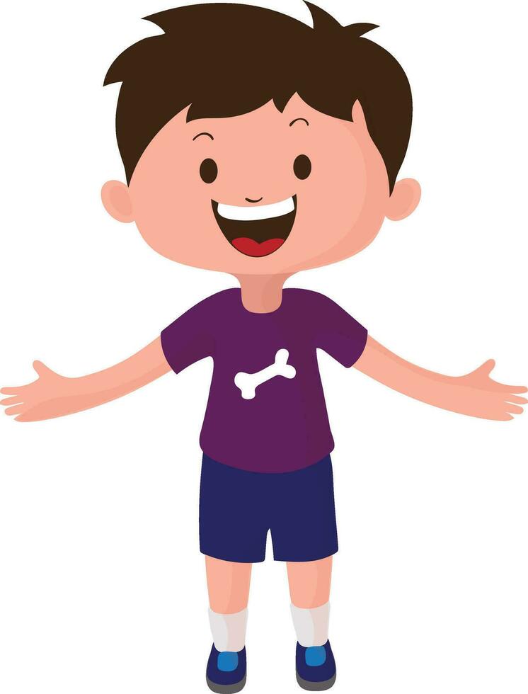 Smiling boy character with open arms. vector