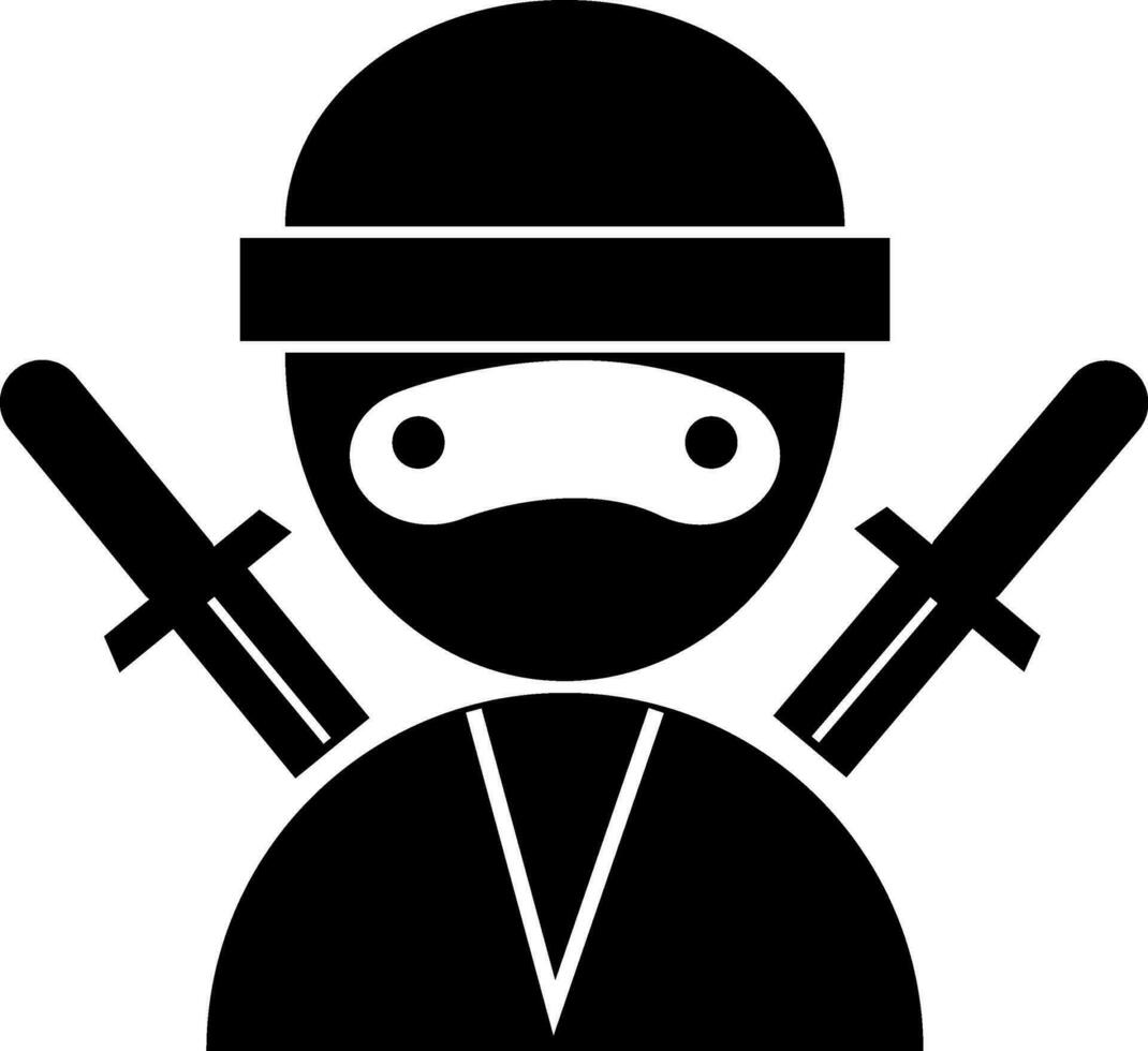 Black and White ninja warrior icon in flat style. vector