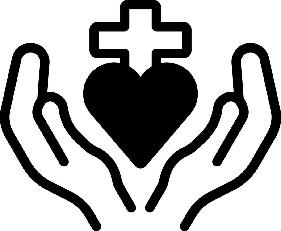 Christian Cross With Praying Hands Icon In Black And White Color. vector
